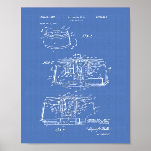 Rauchmelder 1969 Patentart - Blueprint Poster (Vorne)