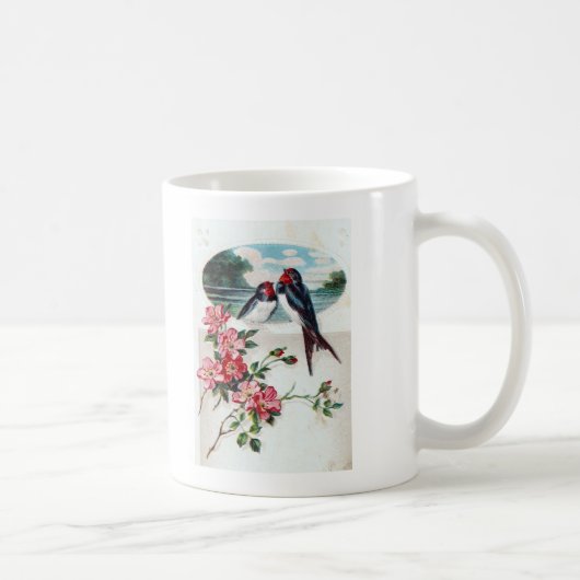 Rauchschwalben und rosa Blumen Kaffeetasse (Rechts)