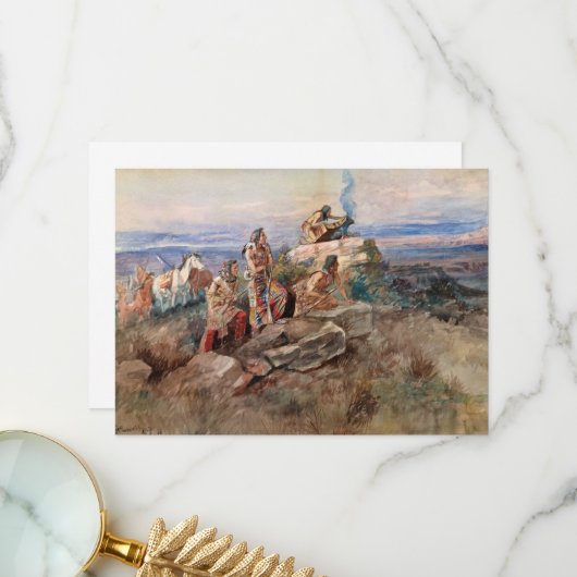 Rauchsignal von Charles Marion Russell Dankeskarte (Vorderseite/Rückseite Beispiel)