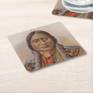 Rauchsignale: Lakota-Indianerschiff sitzt Bull Rechteckiger Pappuntersetzer