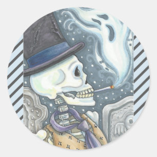 RAUCHSKELETON, FRIEDHOF-STICKER RUNDER AUFKLEBER