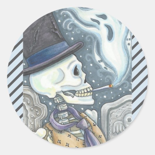 RAUCHSKELETON, FRIEDHOF-STICKER RUNDER AUFKLEBER (Vorderseite)
