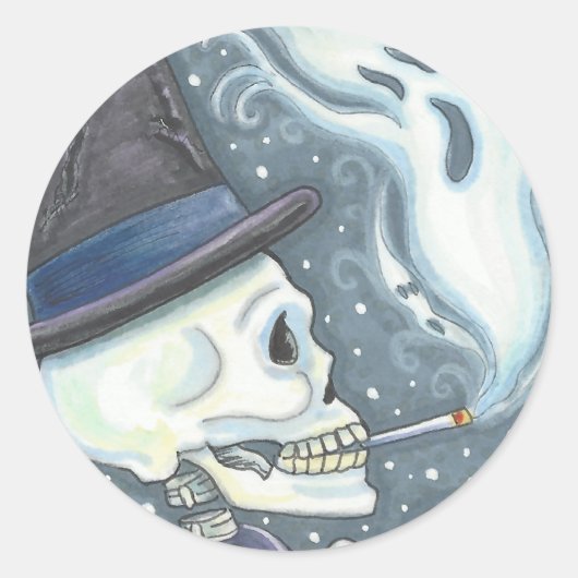 RAUCHSKELETON, FRIEDHOF-STICKER-SCHUHE RUNDER AUFKLEBER (Vorderseite)