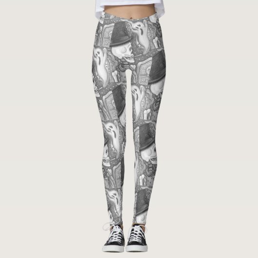 RAUCHSKELETON, HALLOWEEN FRIEDHOF LEGGINGS (Vorderseite)