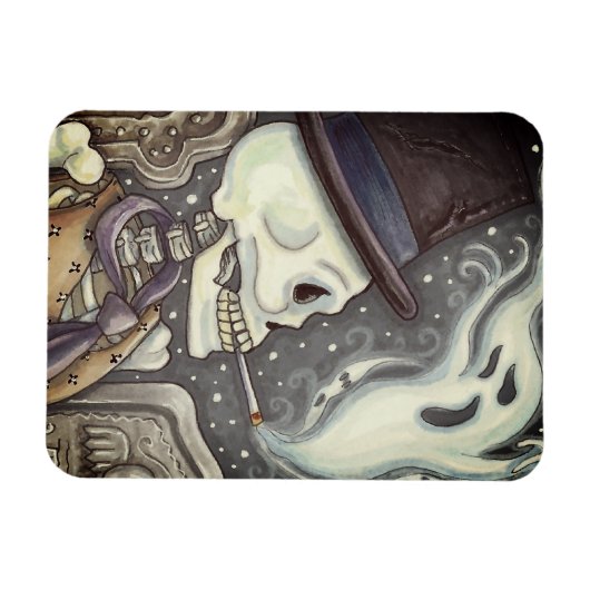 RAUCHSKELETON MIT GHOSTEN IM SPOOKY-FRIEDHOF MAGNET (Horizontal)