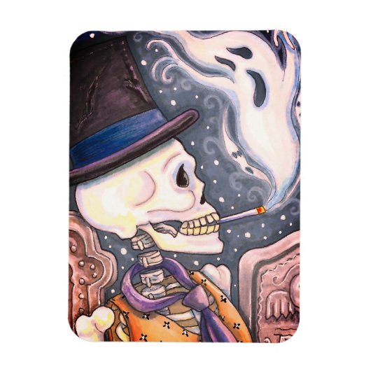 RAUCHSKELETON MIT GHOSTEN IM SPOOKY-FRIEDHOF MAGNET (Vertikal)