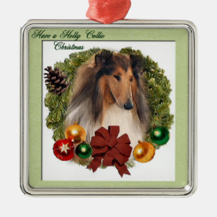 Raue Collie-Weihnachtsgeschenk-Verzierungen Silbernes Ornament