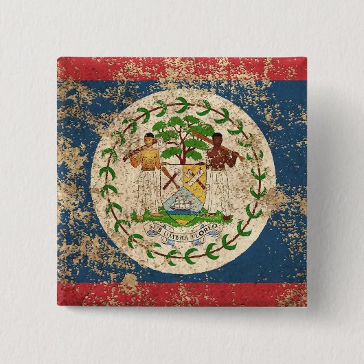 Raue gealterte Vintage Belize-Flagge Button (Vorderseite)