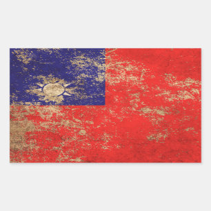 Raue gealterte Vintage taiwanesische Flagge Rechteckiger Aufkleber