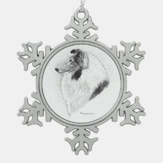 Rauer Collie Feder - Juliet gegen Tal-Fieber Schneeflocken Zinn-Ornament