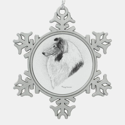 Rauer Collie Feder - Juliet gegen Tal-Fieber Schneeflocken Zinn-Ornament (Vorderseite)