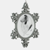Rauer Mantel-Collie Feder durch Cindy Alvarado Schneeflocken Zinn-Ornament (Links)