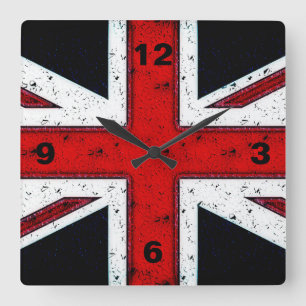 Rauer Union Jack Quadratische Wanduhr