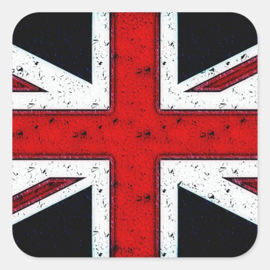 Rauer Union Jack Quadratischer Aufkleber (Vorderseite)