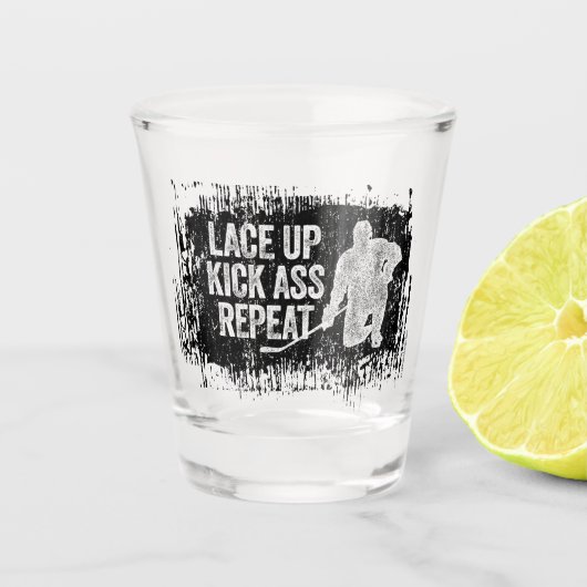 Rauf! Wieder von vorne. (Hockey) Schnapsglas (Vorderseite)