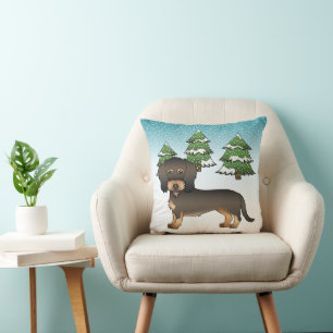 Rauhaardachshund Wildschwein Hund Winterwald Kissen