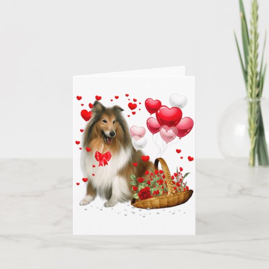 Rauher Collie-Herz-Ballon Frohen Valentinstag Hund Karte (Vorderseite)