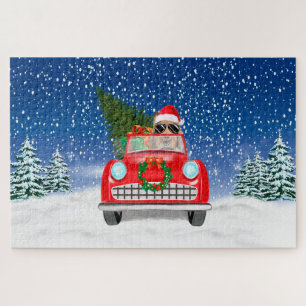 Rauhhaar Collie fährt Auto im Schnee Weihnachten Puzzle