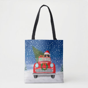 Rauhhaar Collie fährt Auto im Schnee Weihnachten  Tasche