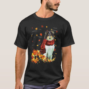 Rauhhaar Collie Herbstschal Hunde Herbstlaub T-Shirt