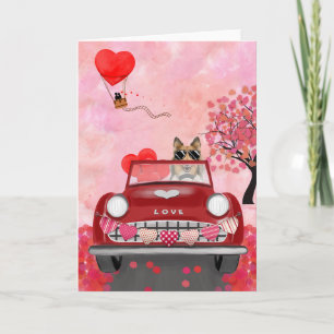 Rauhhaar Collie Hund Auto mit Herzen Valentinstag  Karte