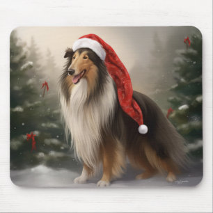 Rauhhaar Collie Hund im Schnee Weihnachten Mousepad