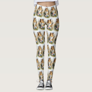 Rauhhaar-Collie-Hund mit Ostereiern Feiertag  Leggings
