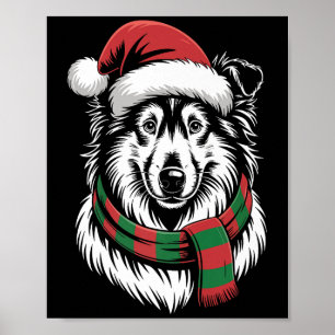 Rauhhaar Collie Hund Weihnachten Santa Hut Schal W Poster