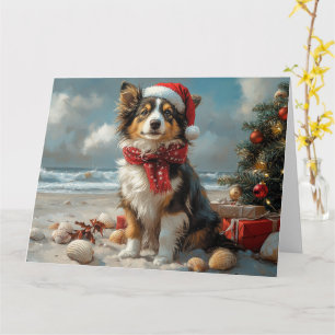 Rauhhaar Collie Hund Weihnachten Vintage Strand Karte