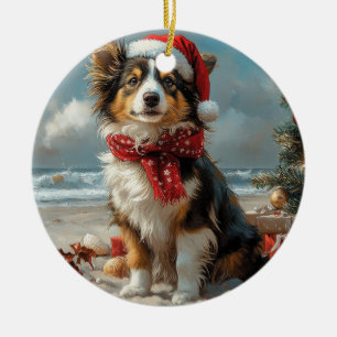 Rauhhaar Collie Hund Weihnachten Vintage Strand Keramik Ornament