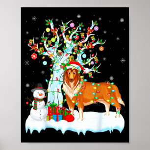 Rauhhaar Collie Hund Weihnachtsbaum Beleuchtung Ro Poster