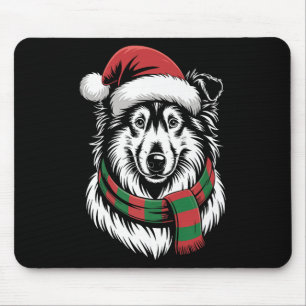 Rauhhaar Collie Hund Xmas Weihnachtsmann Hut Schal Mousepad