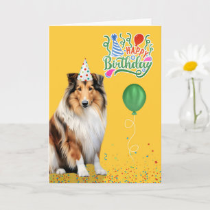Rauhhaar Collie-Hunde-Partyhut Gelb Geburtstag Karte