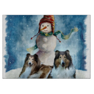 Rauhhaar Collie mit Schneemann Weihnachten Schneidebrett