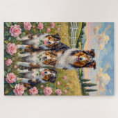 Rauhhaar Collie Rose Wiese Kunst Puzzle (Horizontal)
