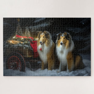Rauhhaar Collie Schneebedeckter Schlitten Weihnach Puzzle