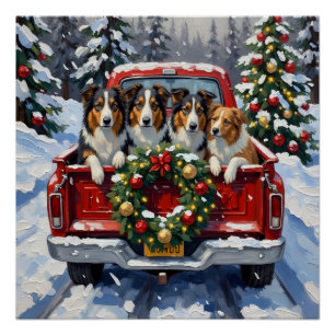 Rauhhaar Collie Weihnachten Roter LKW Feiertag Poster