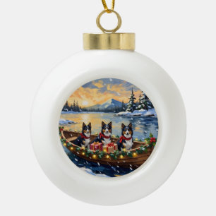 Rauhhaar Collie Weihnachtsboot Urlaub Keramik Kugel-Ornament