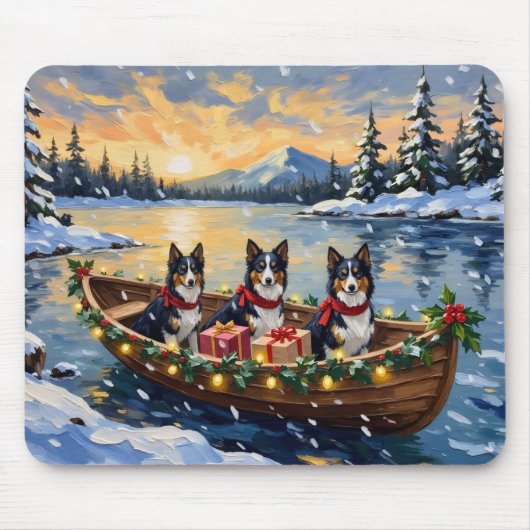 Rauhhaar Collie Weihnachtsboot Urlaub Mousepad (Vorne)