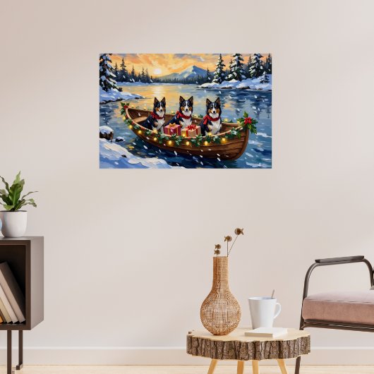 Rauhhaar Collie Weihnachtsboot Urlaub Poster (Wohnzimmer 3)