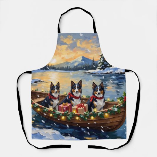 Rauhhaar Collie Weihnachtsboot Urlaub Schürze (Vorderseite)