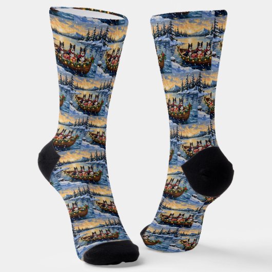 Rauhhaar Collie Weihnachtsboot Urlaub Socken (Gewinkelt)