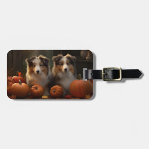 Rauhhaar Collie Welpe Herbstfreude Kürbis Gepäckanhänger
