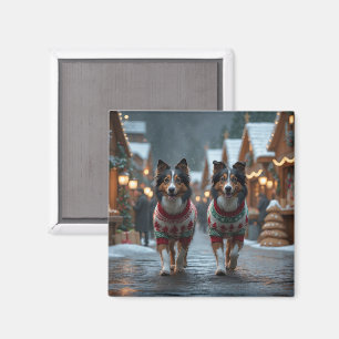 Rauhhaarige Collie-Hunde Weihnachten Schnee Feiert Magnet