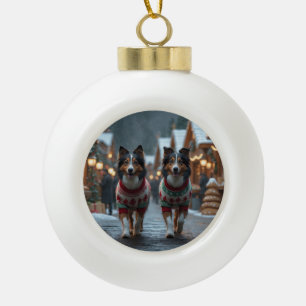 Rauhhaarige Collie-Hunde Weihnachten Schnee Ferien Keramik Kugel-Ornament