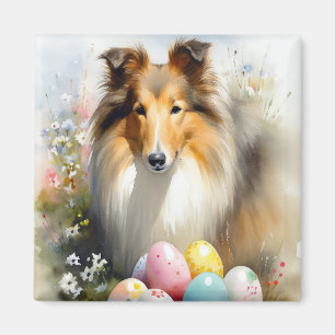 Rauhhaariger Collie-Hund mit Ostereiern Feiertag  Magnet