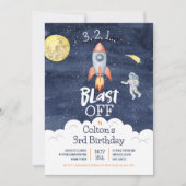 Raum 3 2 1 Blast Off Birthday Einladung (Vorderseite)