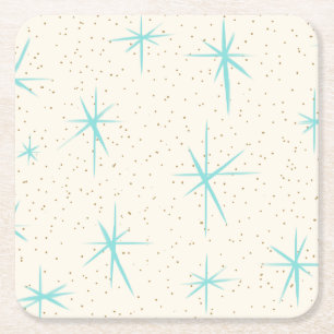 Raum-Alters-Türkis-Sternexplosion-harter Rechteckiger Pappuntersetzer