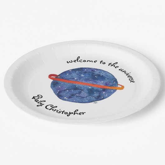 Raum-Babyparty-Platten-Willkommen zum Universum Pappteller (Schrägansicht)