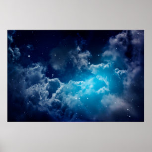 Raum des Nachthimmels mit Wolken und Sternenhimmel Poster